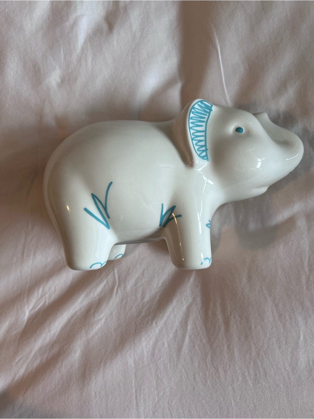 Tiffany & Co White Ceramic Elephant Piggybank with Blue Accent